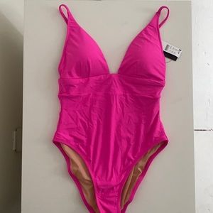 BRAND NEW J. Crew Deep V-neck french one-piece swimsuit pink